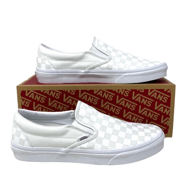 Vans Shoes - VANS Classic Slip-On Checkerboard True Women White Canvas Shoes Size VN000EYEX1L
